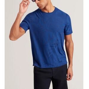 Ted Baker Men's Navy Jessper Jacquard Leaf Print T-Shirt Size 4 | US Large